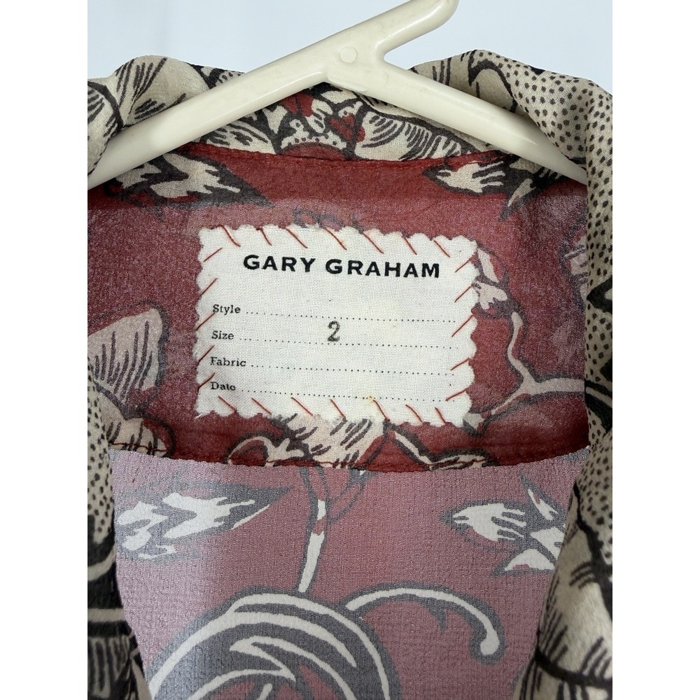 Gary Graham 100% Silk Sheer Floral Button Front Blouse Red Boho Size 2 - Picture 2 of 9